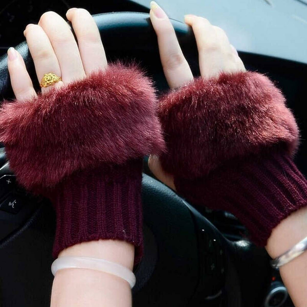 Fancy Winter Wool Gloves for Women Girls Knitting Wool gloves l Keep Warm Short Mitten Fingerless Lady Girl Half Finger Gloves Rabbit Lady hand Gloves